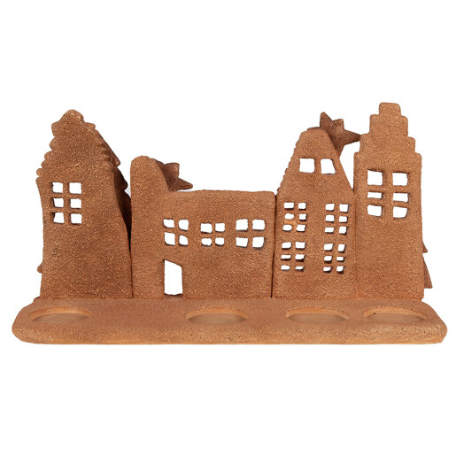Casuta Turta Dulce cu suporturi lumanari polirasina maro alba 27x9x15 cm