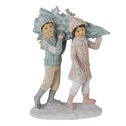 Figurine Copii cu brad din polirasina 12 cm x 6 cm x 15 h