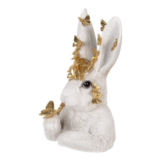 Figurina Iepuras Paste polirasina aurie alba 21x20x34 cm