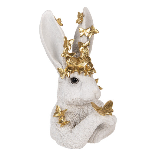 Figurina Iepuras Paste polirasina aurie alba 21x20x34 cm