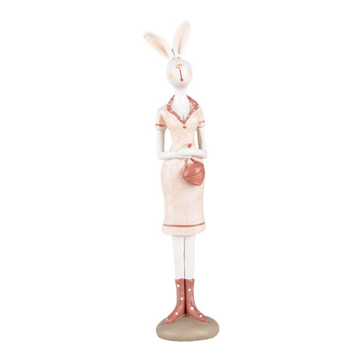 Figurina Iepuras Paste polirasina roz alba 4x4x22 cm