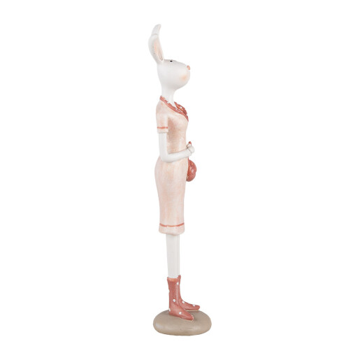 Figurina Iepuras Paste polirasina roz alba 4x4x22 cm