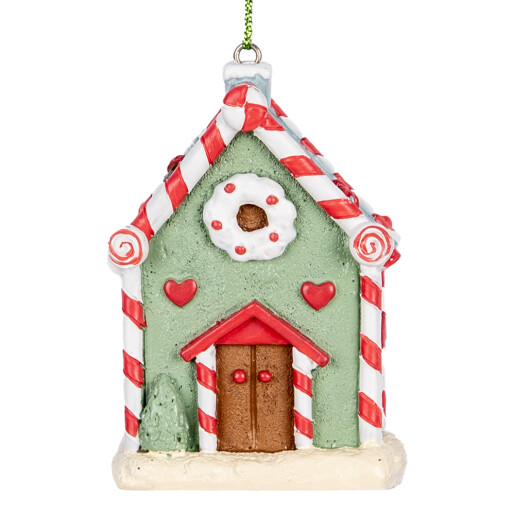 Set 2 ornamente brad Craciun Casuta Turta Dulce polirasina multicolora 6x4x8 cm
