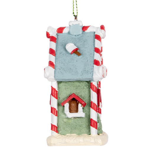 Ornament brad Craciun Casuta Turta Dulce polirasina multicolora 6x4x8 cm