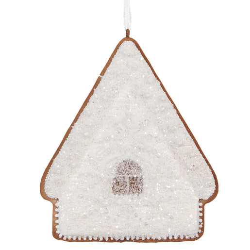 Set 2 ornamente brad Craciun Casuta Turta Dulce maro alba  9x1x10 cm