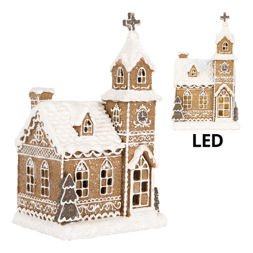 Casuta Turta Dulce Craciun polirasina maro alba cu led 14x12x23 cm