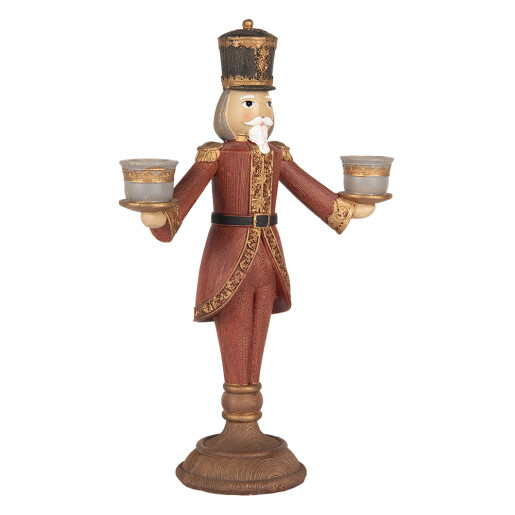 Figurina Spargatorul de Nuci cu 2 sfesnice polirasina multicolora 21x9x30 cm