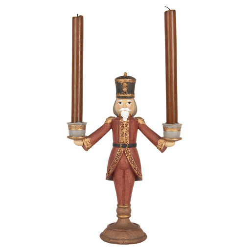 Figurina Spargatorul de Nuci cu 2 sfesnice polirasina multicolora 21x9x30 cm