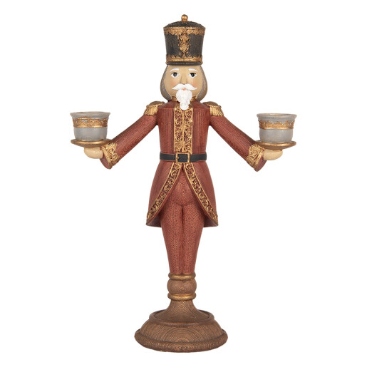 Figurina Spargatorul de Nuci cu 2 sfesnice polirasina multicolora 21x9x30 cm