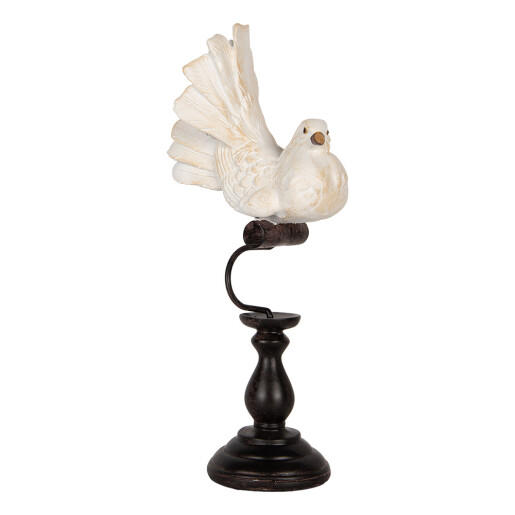 Figurina Pasare metal negru polirasina alba 15x11x36 cm
