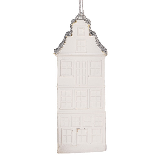 Set 2 ornamente brad Casuta Craciun polirasina alba argintie  4x4x11 cm