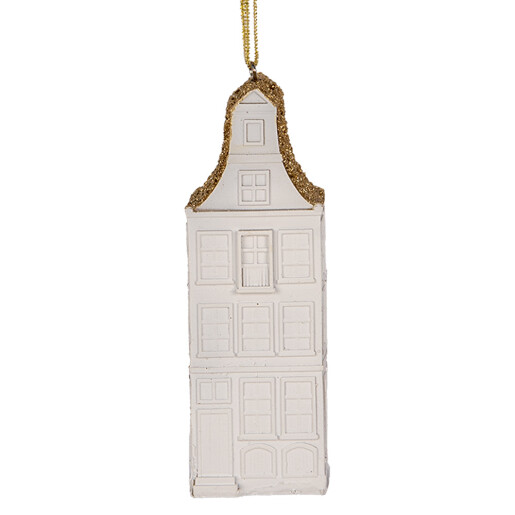 Set 2 ornamente brad Casuta Craciun polirasina alba aurie 4x4x11 cm