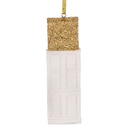 Set 2 ornamente brad Casuta Craciun polirasina alba aurie 4x4x11 cm
