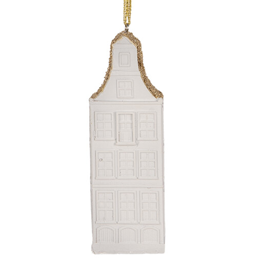 Set 2 ornamente brad Casuta Craciun polirasina alba aurie 4x4x11 cm