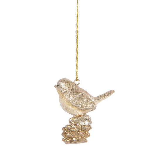 Set 2 ornamente brad Craciun Pasare polirasina bej aurie  6x3x6 cm