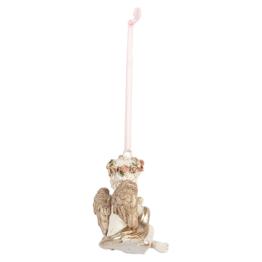 Set 2 ornamente brad Craciun Inger polirasina bej maro 5x4x6 cm