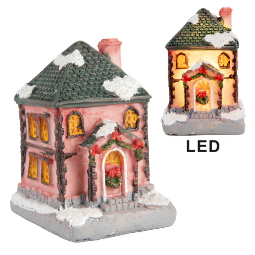 Casuta Craciun polirasina multicolora cu led  4x5x6 cm