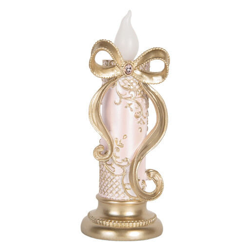 Decoratiune Craciun cu led Lumanari polirasina aurie roz  10x10x25 cm