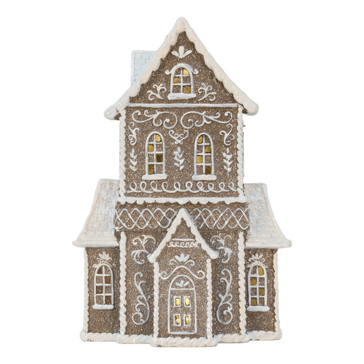 Casuta Turta Dulce polirasina alba maro cu led 23x11x33 cm Casuta Turta Dulce polirasina alba maro cu led 23x11x33 cm