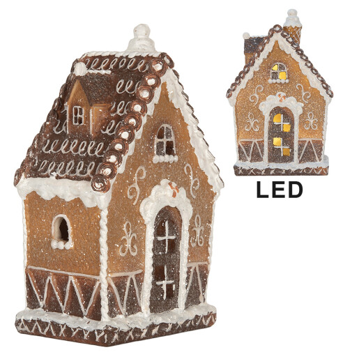 Casuta Turta Dulce polirasina maro alba, led 13x9x20 cm Casuta Turta Dulce polirasina maro alba, led 13x9x20 cm