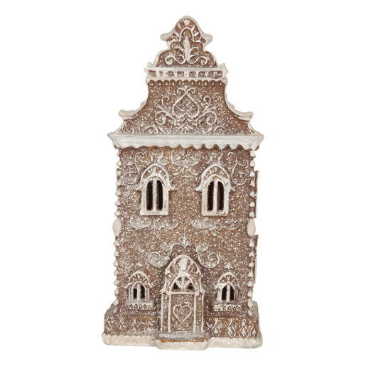 Casuta Turta Dulce polirasina maro alba, led 12x11x25 cm Casuta Turta Dulce polirasina maro alba, led 12x11x25 cm