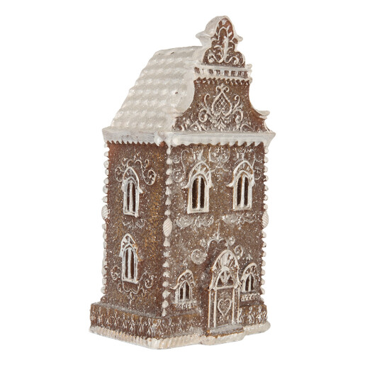 Casuta Turta Dulce polirasina maro alba, led 12x11x25 cm Casuta Turta Dulce polirasina maro alba, led 12x11x25 cm