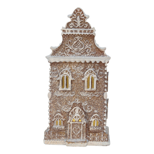 Casuta Turta Dulce polirasina maro alba, led 12x11x25 cm Casuta Turta Dulce polirasina maro alba, led 12x11x25 cm