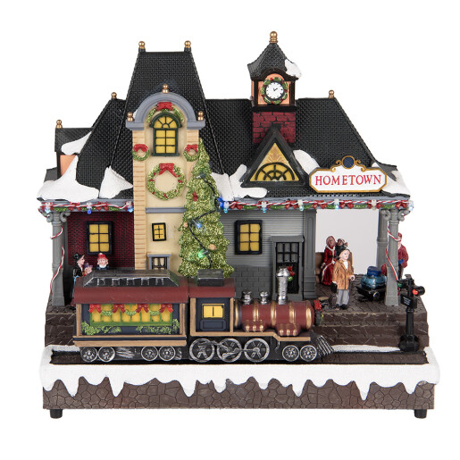 Decoratiune muzicala Craciun polirasina multicolora cu led 32x16x30 cm