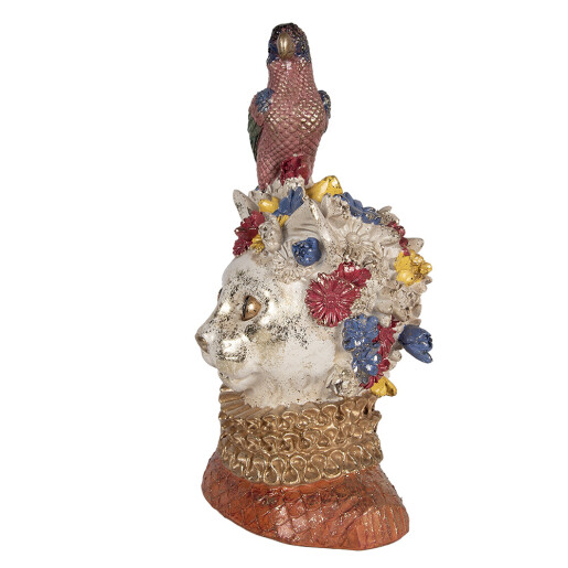 Figurina Pisicuta cu Papagal polirasina multicolora 24x21x40 cm
