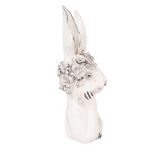 Figurina Iepuras Paste polirasina alba gri 15x14x35 cm