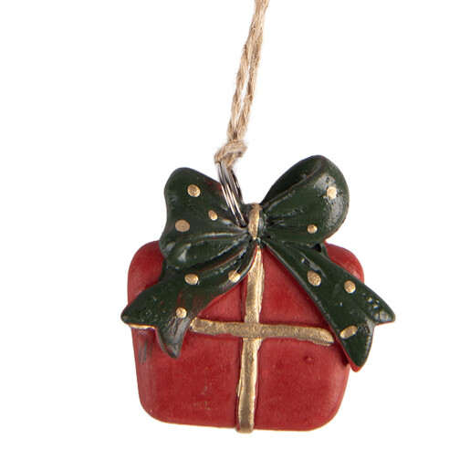 Ornament brad Craciun Cadou polirasina multicolora 4x1x4 cm
