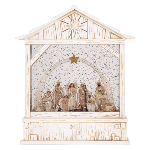 Decoratiune Craciun muzicala polirasina cu led Scena Nasterii Domnului 22x7x25 cm