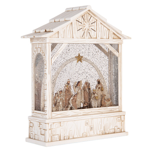 Decoratiune Craciun muzicala polirasina cu led Scena Nasterii Domnului 22x7x25 cm