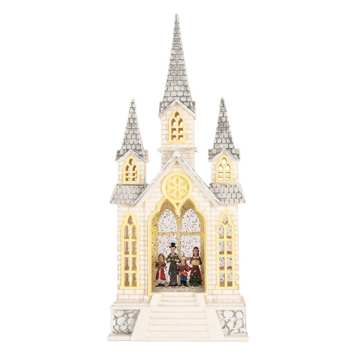 Decoratiune Craciun muzicala polirasina cu led Biserica 17x10x41 cm