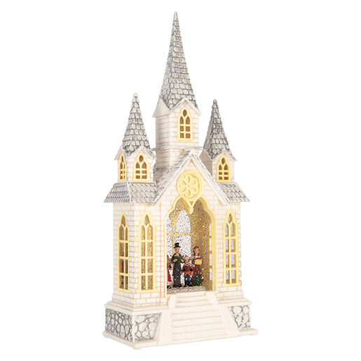 Decoratiune Craciun muzicala polirasina cu led Biserica 17x10x41 cm