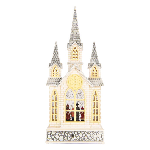 Decoratiune Craciun muzicala polirasina cu led Biserica 17x10x41 cm