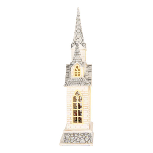 Decoratiune Craciun muzicala polirasina cu led Biserica 17x10x41 cm