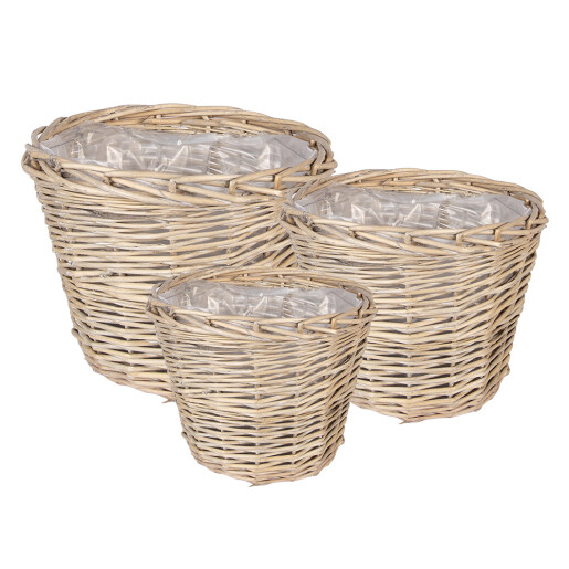 Set 3 ghivece flori ratan bej  (3) Ø 34x27 / Ø 29x24 / Ø 23x21 cm