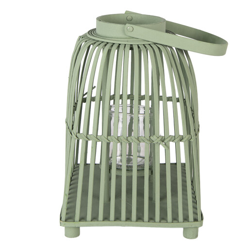 Felinar ratan verde sticla 24x24x36 cm