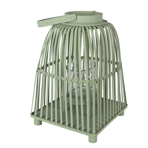 Felinar ratan verde sticla 24x24x36 cm