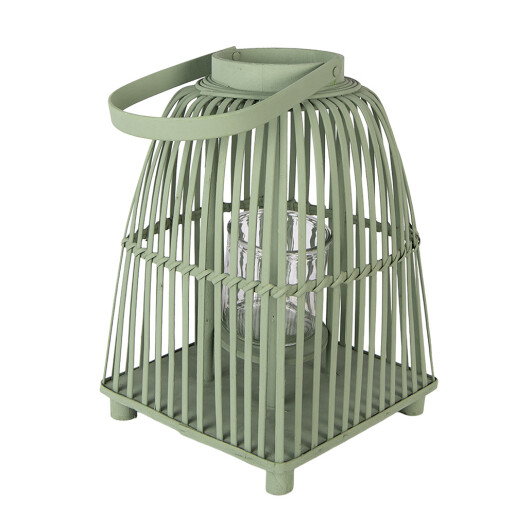 Felinar ratan verde sticla 24x24x36 cm