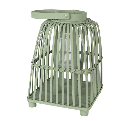 Felinar ratan verde sticla 21x21x30 cm