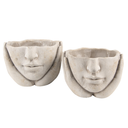 Ghiveci flori ceramica bej Face 17x17x11 cm