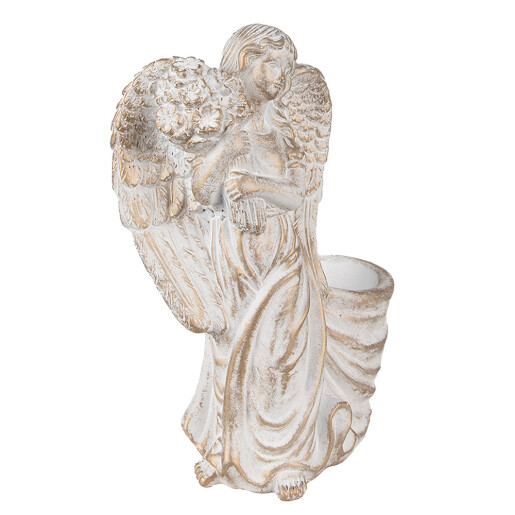 Figurina Inger cu ghiveci piatra alba aurie 22x13x30 cm