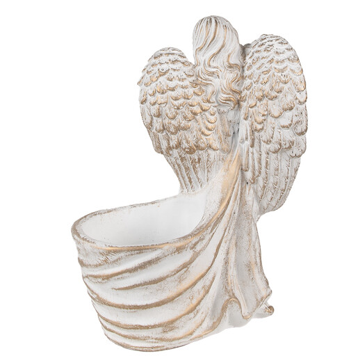 Figurina Inger cu ghiveci piatra alba aurie 22x13x30 cm