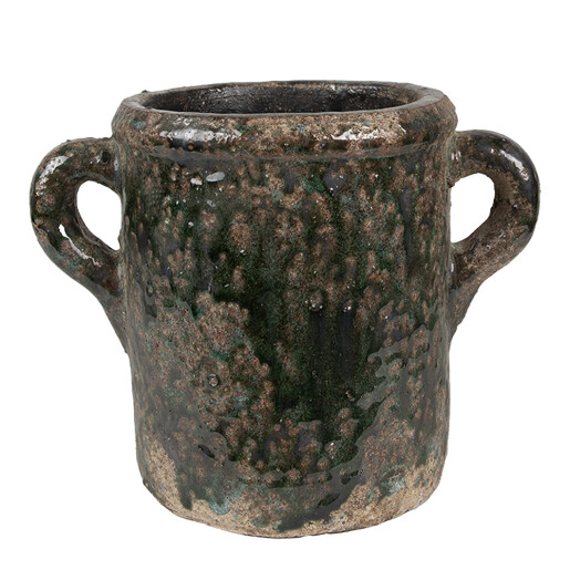 Ghiveci flori teracota verde maro 21x14x16 cm
