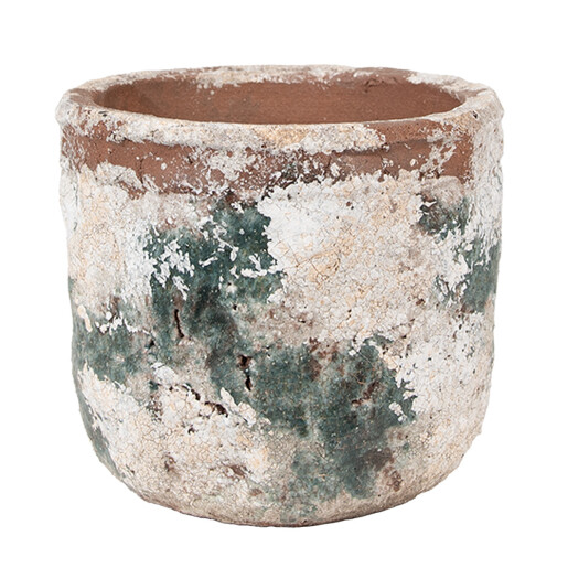 Ghiveci flori teracota bej maro verde 14x12 cm