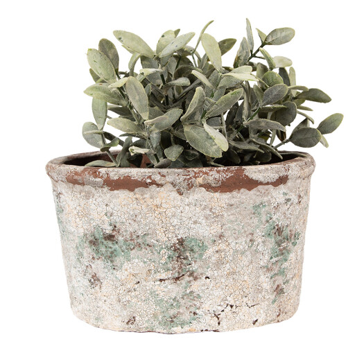Ghiveci flori teracota bej verde 21x13x12 cm