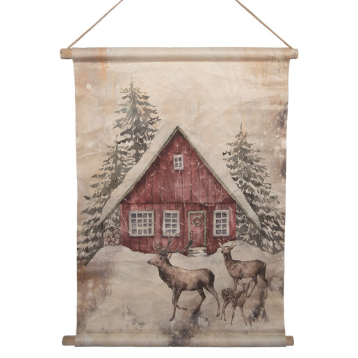 Decor perete Peisaj Craciun textil multicolor lemn 55x3x75 cm