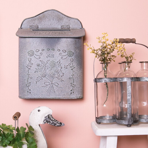 Cutie postala de perete din fier gri antichizat 26 cm x 10 cm x 35 h